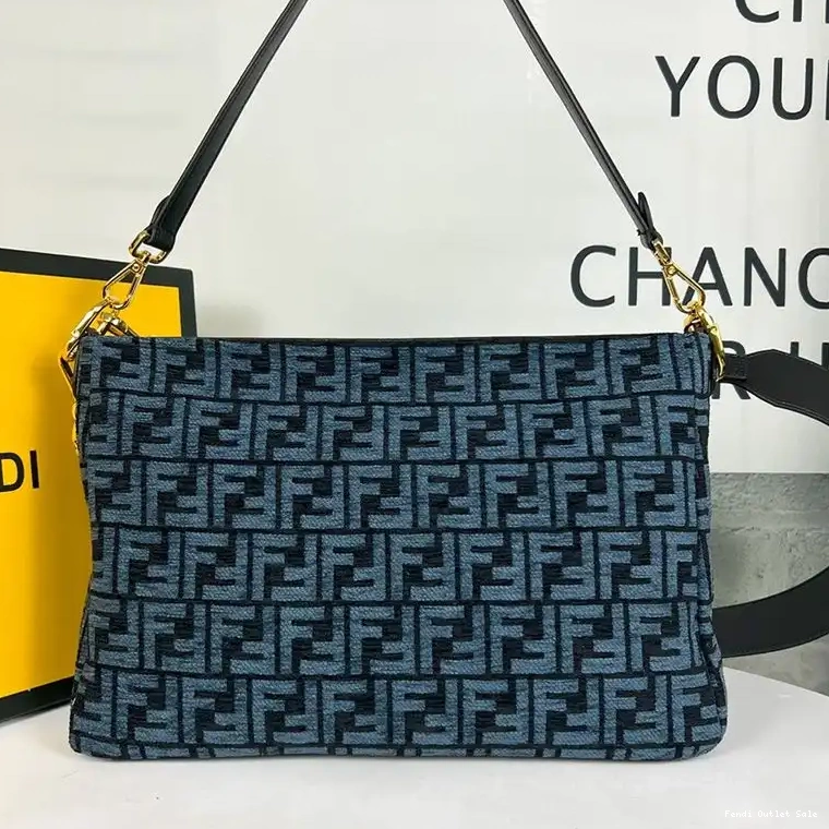 Affordable FF Tapestry Fendi Zip Shoulder Fabric Blue In O'Lock Bag 0522